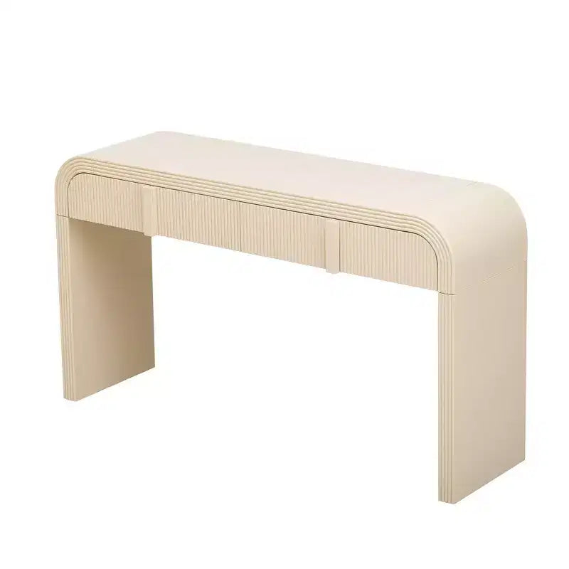 Console d'entrée minimaliste Whisen avec courbes douces et arrondies, tiroirs rainurés élégants et surface brillante durable