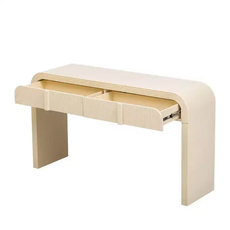 Console d'entrée minimaliste Whisen avec courbes douces et arrondies, tiroirs rainurés élégants et surface brillante durable