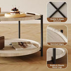 Table Basse Ronde en Bois Bohème, Table Basse Circulaire en Bois Naturel de Ferme à 2 Niveaux pour Salon, 74,4 cm de diamètre x 45 cm de hauteur