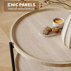 Table Basse Ronde en Bois Bohème, Table Basse Circulaire en Bois Naturel de Ferme à 2 Niveaux pour Salon, 74,4 cm de diamètre x 45 cm de hauteur