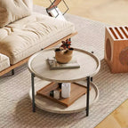 Table Basse Ronde en Bois Bohème, Table Basse Circulaire en Bois Naturel de Ferme à 2 Niveaux pour Salon, 74,4 cm de diamètre x 45 cm de hauteur