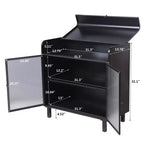 Buffet bahut noir moderne, Meuble à abattant avec cadre en acier et portes en verre trempé, Buffet de style antique pour cuisine ou salle à manger