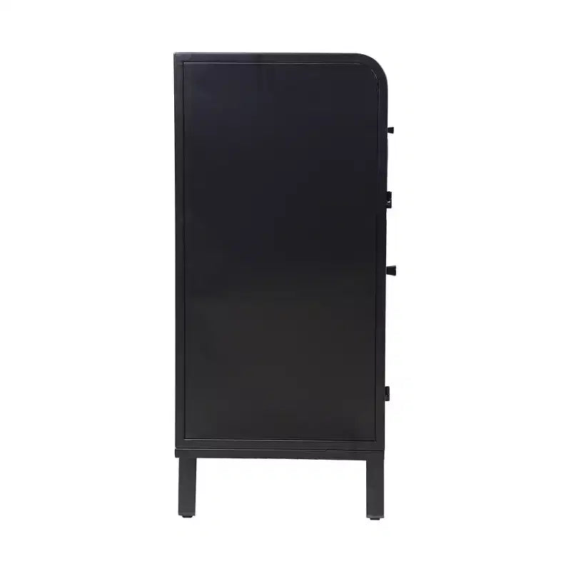 Buffet bahut noir moderne, Meuble à abattant avec cadre en acier et portes en verre trempé, Buffet de style antique pour cuisine ou salle à manger