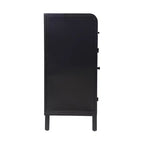 Buffet bahut noir moderne, Meuble à abattant avec cadre en acier et portes en verre trempé, Buffet de style antique pour cuisine ou salle à manger