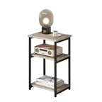Table d'appoint de canapé moderne, petite table de chevet à 3 niveaux en bois avec cadre en métal, table de chevet d'appoint pour petit espace