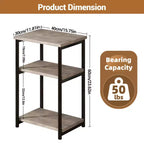 Table d'appoint de canapé moderne, petite table de chevet à 3 niveaux en bois avec cadre en métal, table de chevet d'appoint pour petit espace