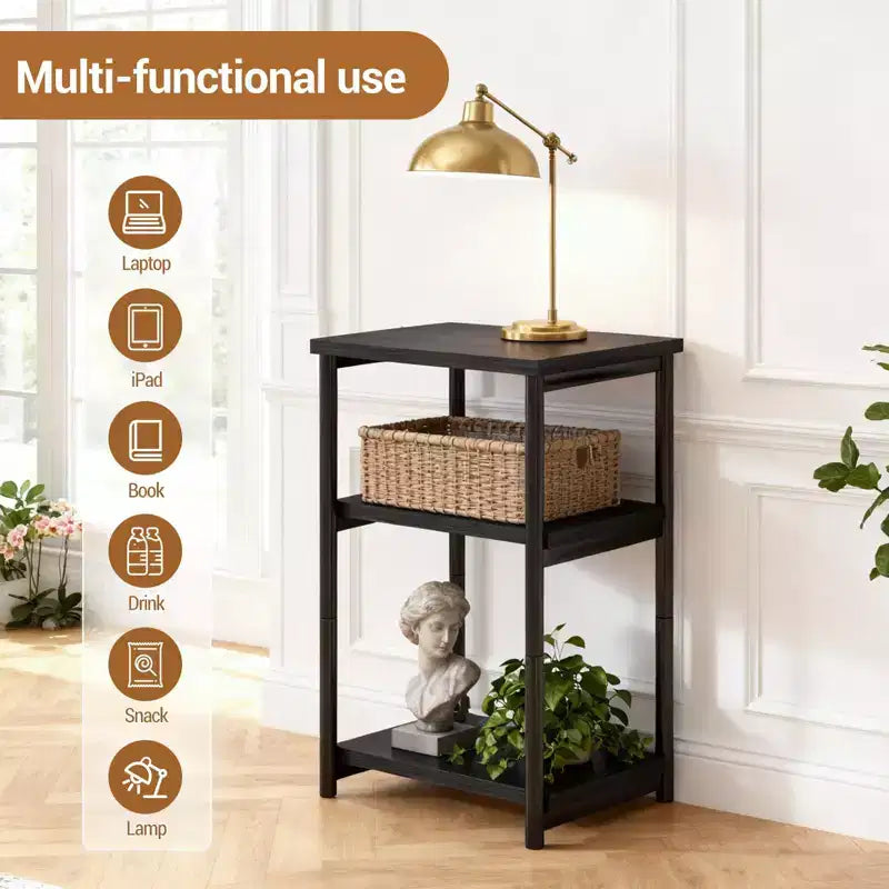 Table d'appoint de canapé moderne, petite table de chevet à 3 niveaux en bois avec cadre en métal, table de chevet d'appoint pour petit espace
