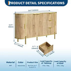 Bahut buffet de 150 cm, commode moderne cannelée, bar à café, meuble TV ovale en bois avec 3 tiroirs, bleu