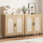 Buffet de cuisine avec rangement en rotin, meuble avec grand espace de rangement