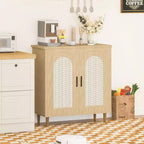 Buffet de cuisine avec rangement en rotin, meuble avec grand espace de rangement