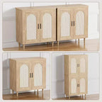 Buffet de cuisine avec rangement en rotin, meuble avec grand espace de rangement