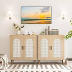 Buffet de cuisine avec rangement en rotin, meuble avec grand espace de rangement