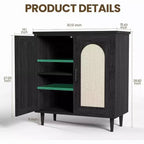 Buffet de cuisine avec rangement en rotin, meuble avec grand espace de rangement