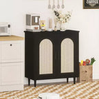 Buffet de cuisine avec rangement en rotin, meuble avec grand espace de rangement