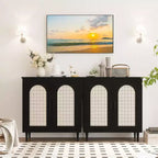 Buffet de cuisine avec rangement en rotin, meuble avec grand espace de rangement