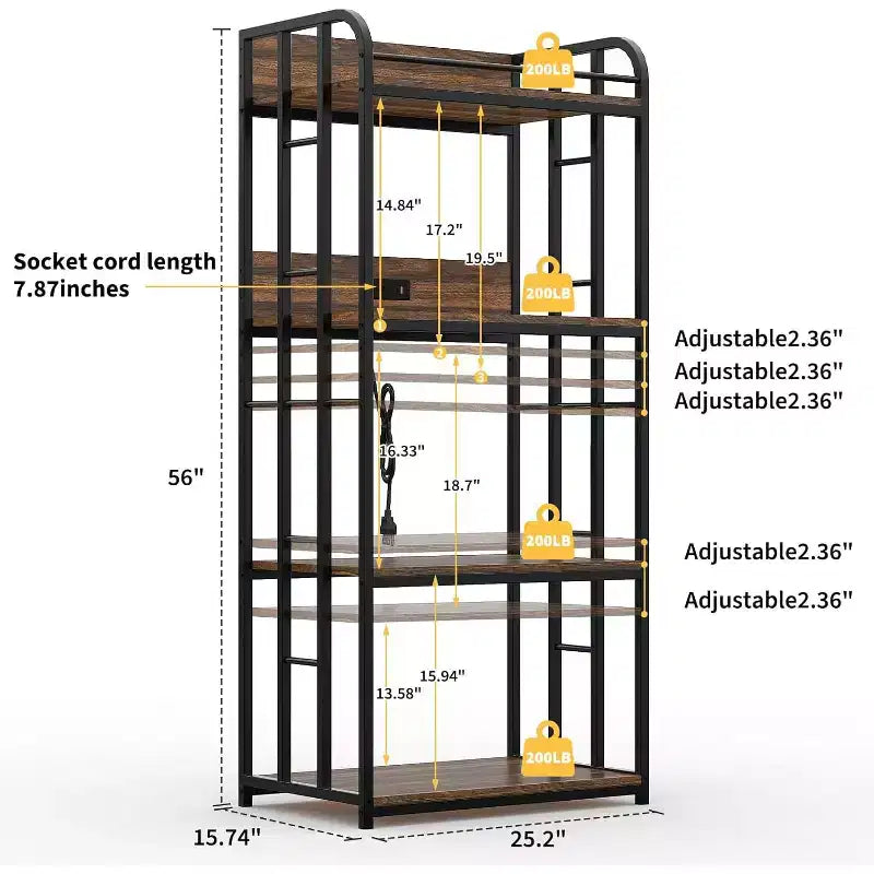 Étagère à boulanger à 4 niveaux Rangement spacieux à 4 niveaux, support de micro-ondes autoportant, cadre métallique robuste, barrière de protection et stabilité, conception peu encombrante