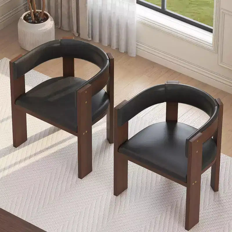 Lot de 2 chaises de salle à manger modernes du milieu du siècle, revêtement en similicuir avec dossier incurvé et cadre en bois d'hévéa, chaises d'appoint de cuisine élégantes