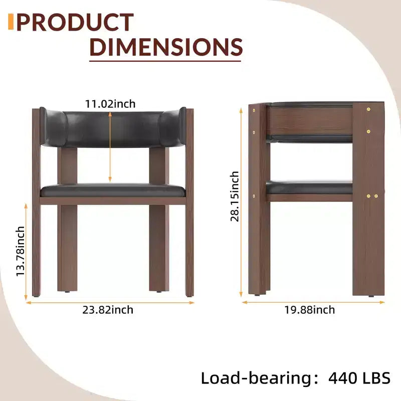 Lot de 2 chaises de salle à manger modernes du milieu du siècle, revêtement en similicuir avec dossier incurvé et cadre en bois d'hévéa, chaises d'appoint de cuisine élégantes