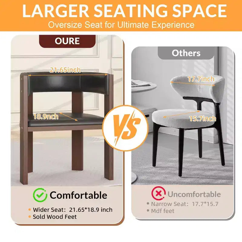 Lot de 2 chaises de salle à manger modernes du milieu du siècle, revêtement en similicuir avec dossier incurvé et cadre en bois d'hévéa, chaises d'appoint de cuisine élégantes