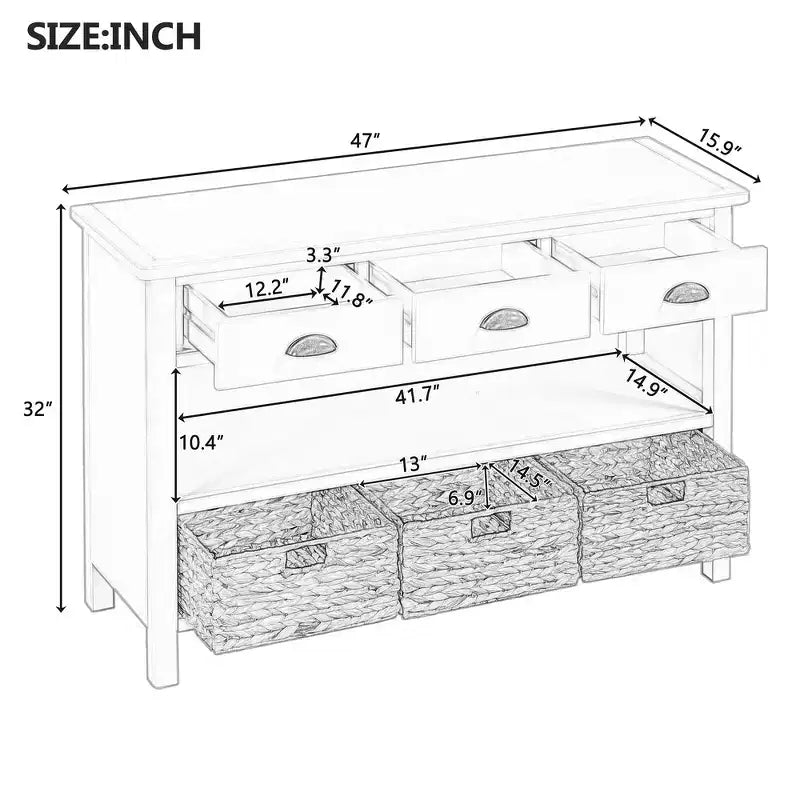 Console d'entrée vintage Whisen, Table d'appoint de canapé avec structure en bois stable, conception résistante et rangement pratique
