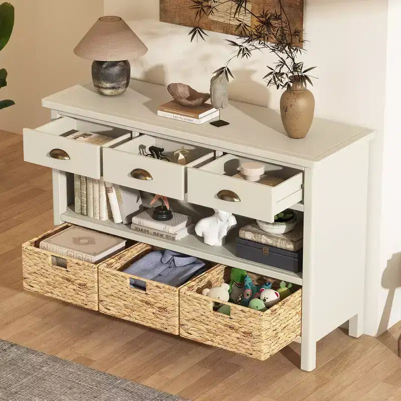 Console d'entrée vintage Whisen, Table d'appoint de canapé avec structure en bois stable, conception résistante et rangement pratique