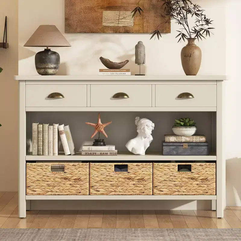 Console d'entrée vintage Whisen, Table d'appoint de canapé avec structure en bois stable, conception résistante et rangement pratique
