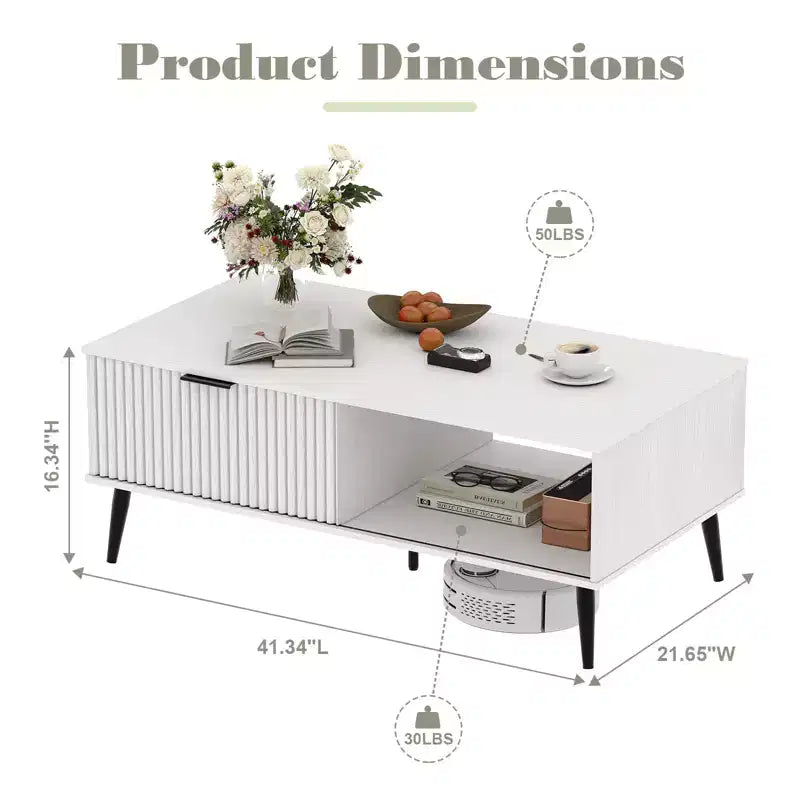 Table basse de ferme – Porte coulissante cannelée et plateau en bois, pour maison, appartement, bureau