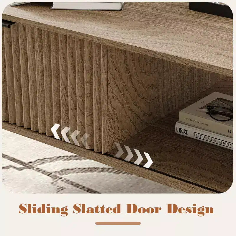 Table basse de ferme – Porte coulissante cannelée et plateau en bois, pour maison, appartement, bureau