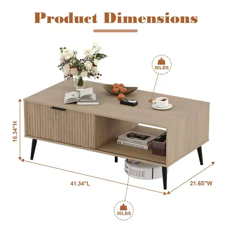 Table basse de ferme – Porte coulissante cannelée et plateau en bois, pour maison, appartement, bureau
