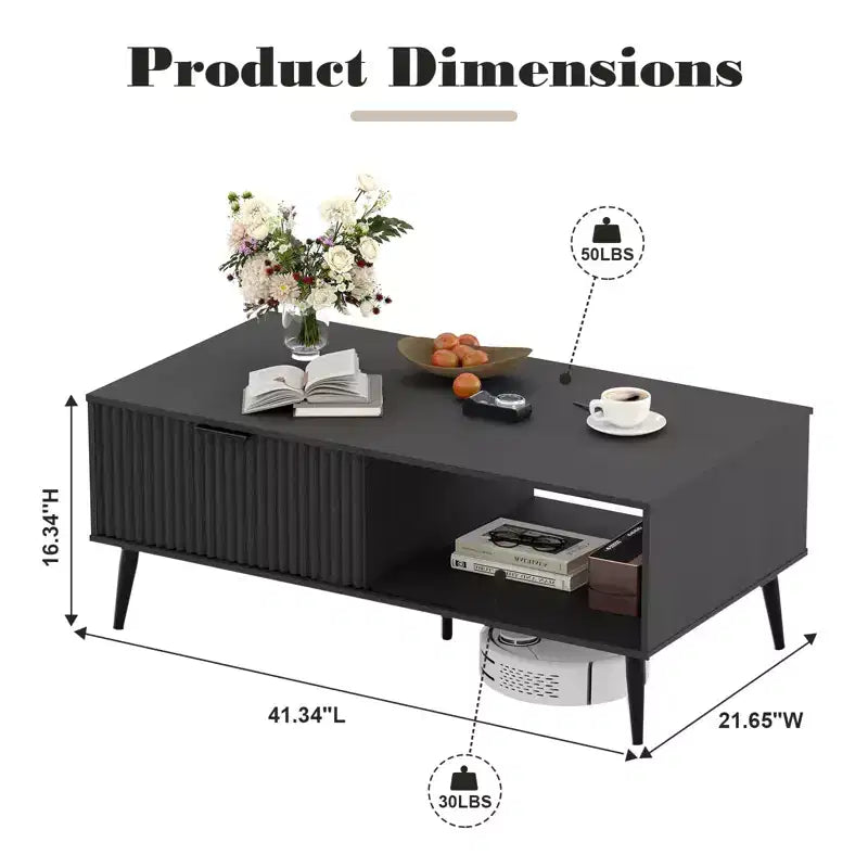 Table basse de ferme – Porte coulissante cannelée et plateau en bois, pour maison, appartement, bureau