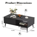 Table basse de ferme – Porte coulissante cannelée et plateau en bois, pour maison, appartement, bureau
