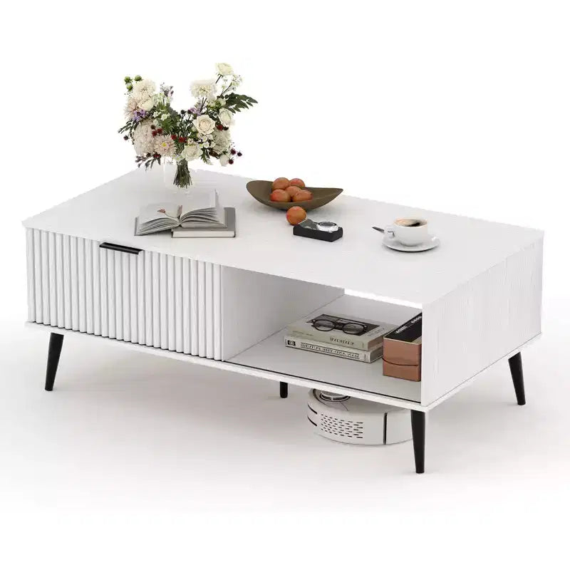 Table basse de ferme – Porte coulissante cannelée et plateau en bois, pour maison, appartement, bureau