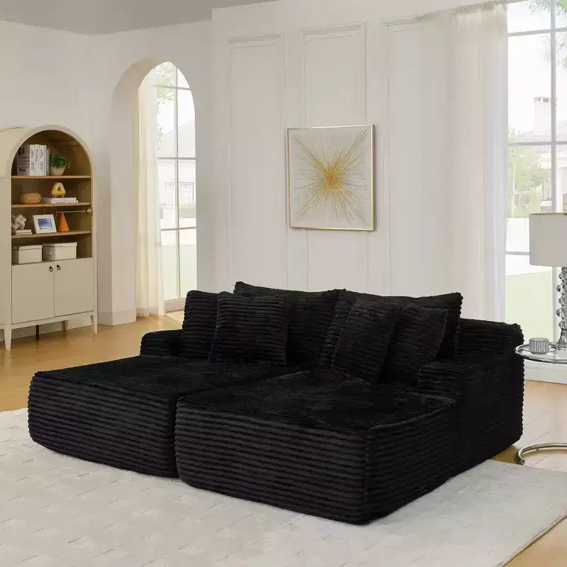 Canapé paresseux deux places en velours côtelé EHMKNP, chaise longue modulaire moderne avec coussins