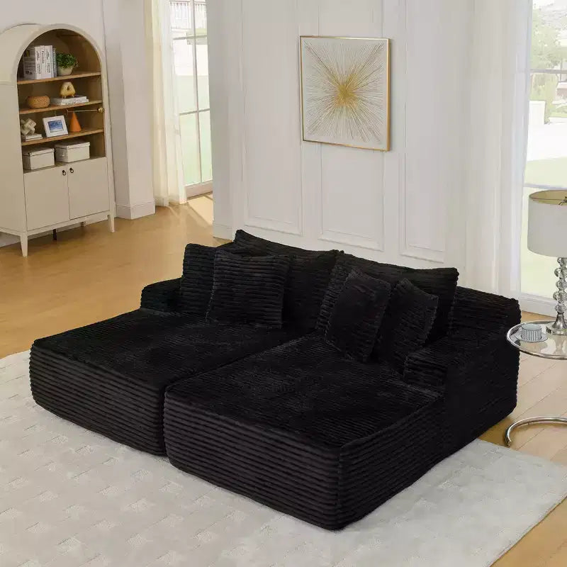 Canapé paresseux deux places en velours côtelé EHMKNP, chaise longue modulaire moderne avec coussins