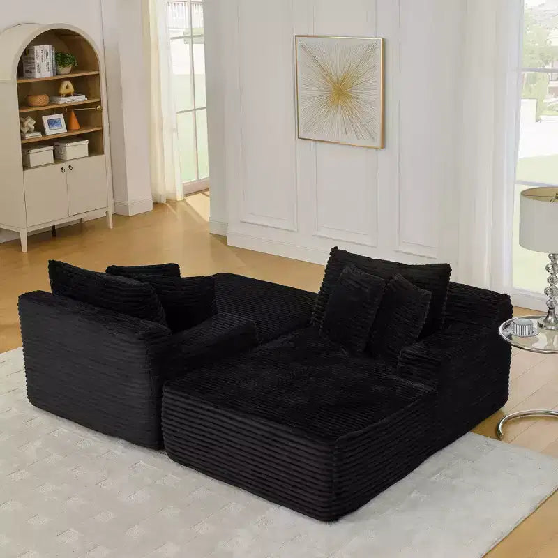 Canapé paresseux deux places en velours côtelé EHMKNP, chaise longue modulaire moderne avec coussins