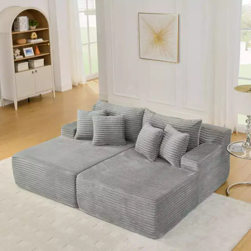Canapé paresseux deux places en velours côtelé EHMKNP, chaise longue modulaire moderne avec coussins
