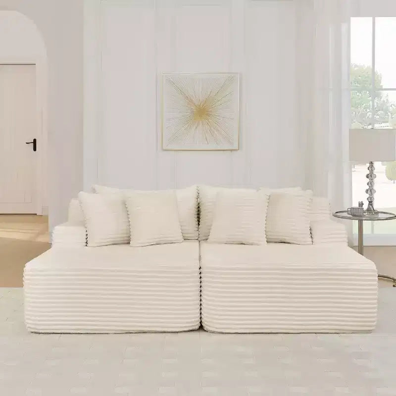 Canapé paresseux deux places en velours côtelé EHMKNP, chaise longue modulaire moderne avec coussins