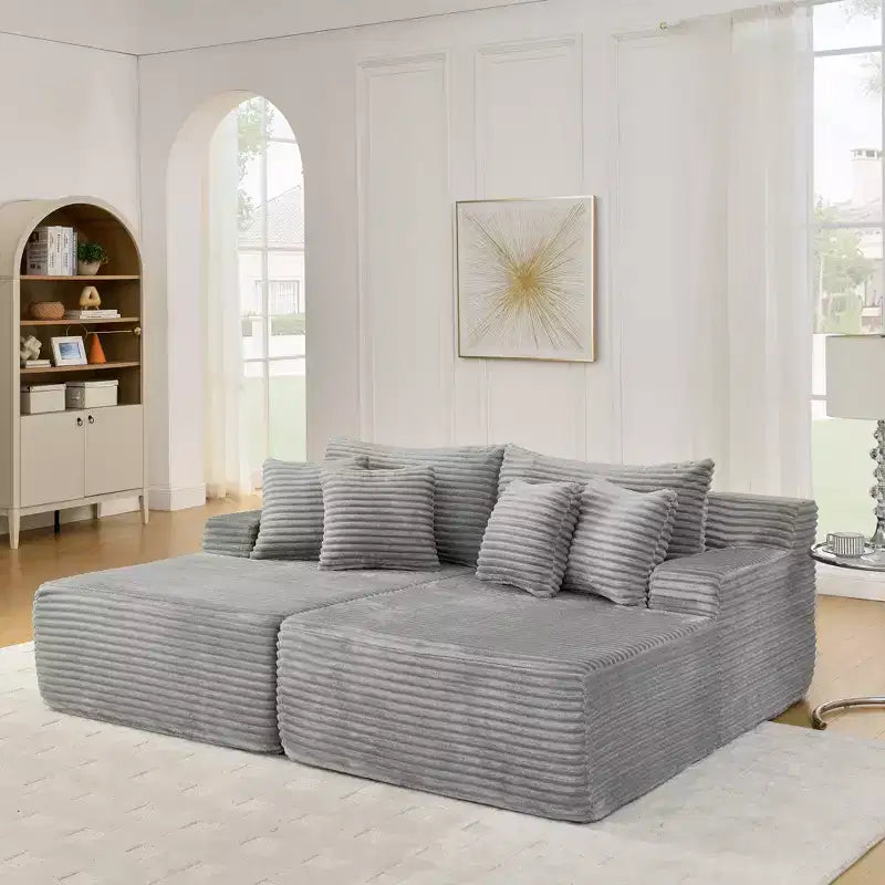 Canapé paresseux deux places en velours côtelé EHMKNP, chaise longue modulaire moderne avec coussins