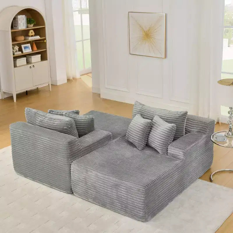 Canapé paresseux deux places en velours côtelé EHMKNP, chaise longue modulaire moderne avec coussins