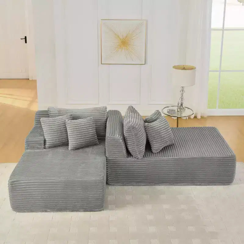 Canapé paresseux deux places en velours côtelé EHMKNP, chaise longue modulaire moderne avec coussins