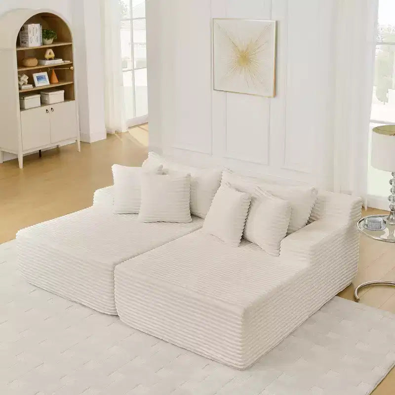 Canapé paresseux deux places en velours côtelé EHMKNP, chaise longue modulaire moderne avec coussins