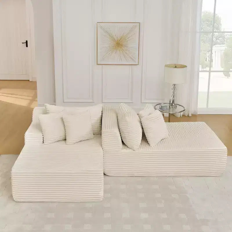 Canapé paresseux deux places en velours côtelé EHMKNP, chaise longue modulaire moderne avec coussins