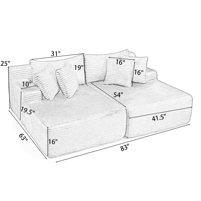 Canapé paresseux deux places en velours côtelé EHMKNP, chaise longue modulaire moderne avec coussins