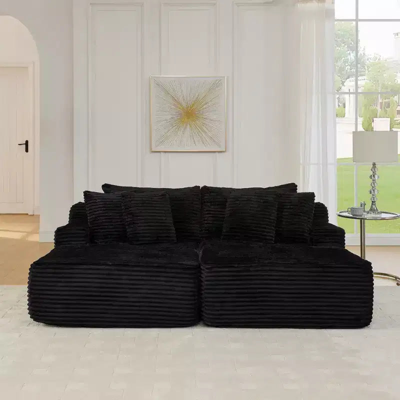 Canapé paresseux deux places en velours côtelé EHMKNP, chaise longue modulaire moderne avec coussins