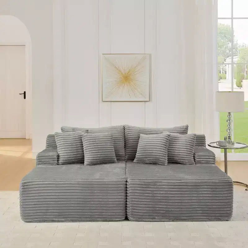 Canapé paresseux deux places en velours côtelé EHMKNP, chaise longue modulaire moderne avec coussins