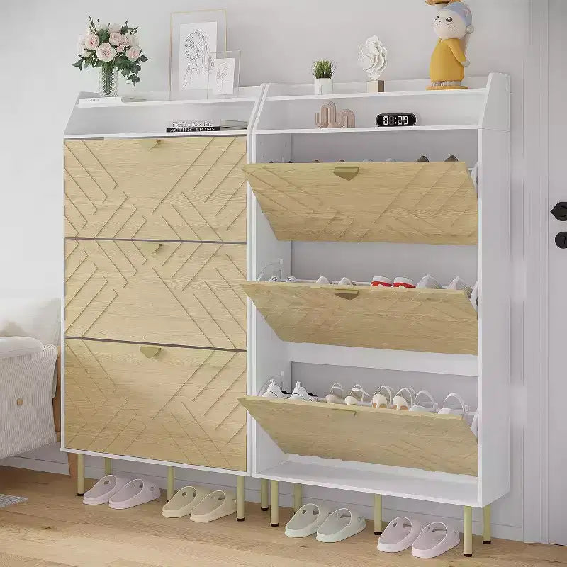 Meuble à chaussures de rangement pour entrée, ultra fin avec 3 tiroirs basculants, meuble à chaussures étroit de 79 cm de large pour porte d'entrée, organisateur de chaussures autoportant