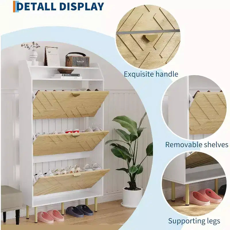 Meuble à chaussures de rangement pour entrée, ultra fin avec 3 tiroirs basculants, meuble à chaussures étroit de 79 cm de large pour porte d'entrée, organisateur de chaussures autoportant