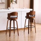 Lot de 2 tabourets de bar pivotants FERPIT 26 en similicuir avec pieds en bois courbé