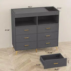 Commode à langer avec tiroirs, Commode bébé avec plan à langer, Prise électrique, Lumière LED et pieds en métal, Station de change
