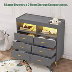 Commode à langer avec tiroirs, Commode bébé avec plan à langer, Prise électrique, Lumière LED et pieds en métal, Station de change